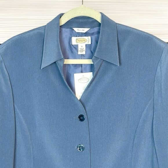 NWT Talbots Silk Blue Blazer Jacket Lined V-neck size 16 Vintage Excellent - Picture 3 of 12